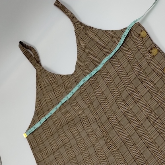 Hem & Thread Jumper Medium wide leg romper brown plaid side buttons - Picture 7 of 12